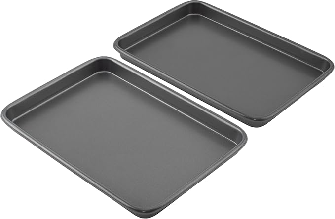 GoodCook Everyday Toaster Oven Mini Baking Sheets Set of 2 Set of 2 Heavy-Gauge Steel Baking Pans with Scratch-Resistant Nonstick, 9 x 6.2-Inch, Gray