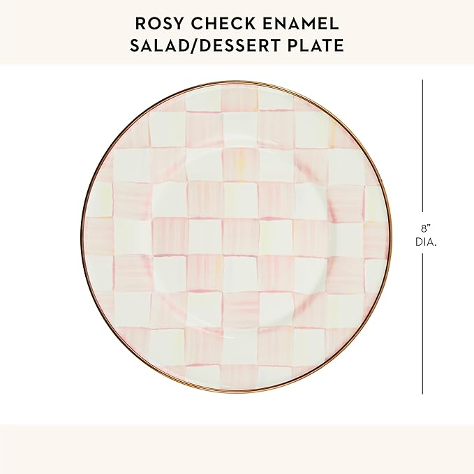 MACKENZIE-CHILDS Enamel Salad and Dessert Plate, Pink-and-White Rosy Check