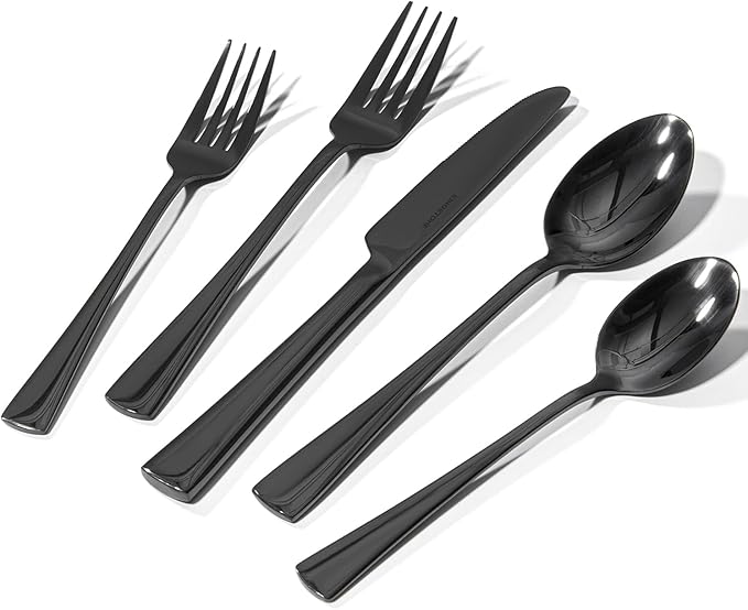 18/10 Flatware set for 4, 20 Piece Black Stainless Steel Silverware Set