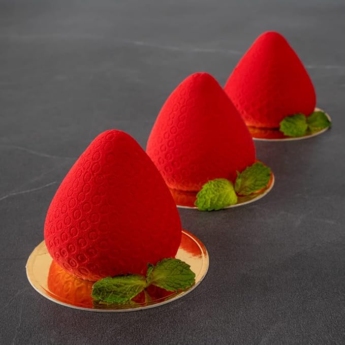 Pastry Tek 8 Cavities Strawberry Silicone Mold, 1 Oven-Ready Strawberry Mold - Flexible, Freezable, White Silicone Fruit Silicone Mold, Easy Release, For Baking - Restaurantware