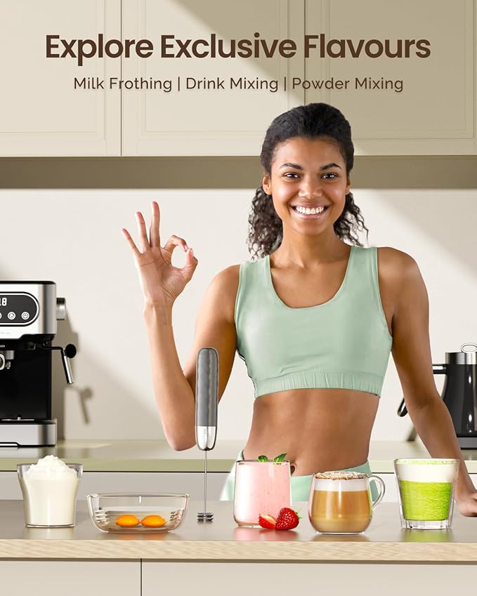 Maestri House Rechargeable Milk Frother, LunaFro Mini with Detachable Wand