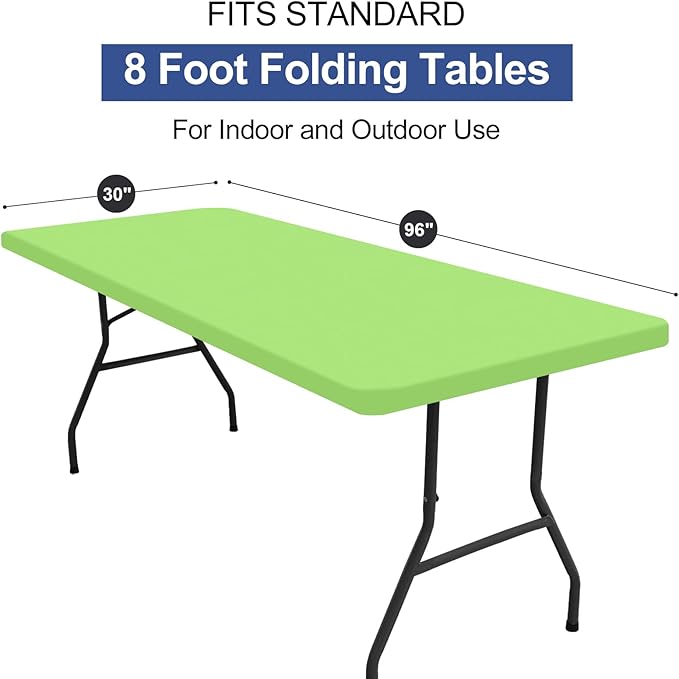 homing Rectangle Table Cloth Cover, Water-Resistant Polyester Elastic Fitted Tablecloth, Fits for 8 Foot Folding Tables, Washable Table Protector for Picnic, Camping, Outdoor (Lime Green, 30" x 96")