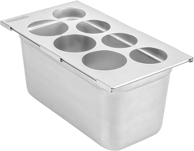 Restaurantware Squeeze Bottle Holder - 1 Count 12.795 x 7.087 x 0.394 Inches Stainless Steel Condiment Organizer - Durable Seven-Hole Pan Top Holder - Silver