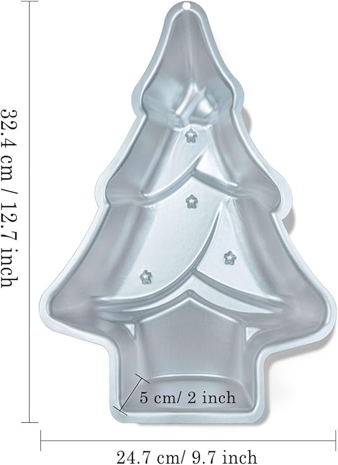 Yikinip Christmas Tree cake pans set of 2，Christmas Tree Shaped cake pan,12 Inch Aluminum Christmas Tree Cake Tin,For Christmas Cake，silver