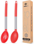 BUNDLEPRO Silicone Cooking Spoons for Non Stick Cookware, 2 Pack, RED
