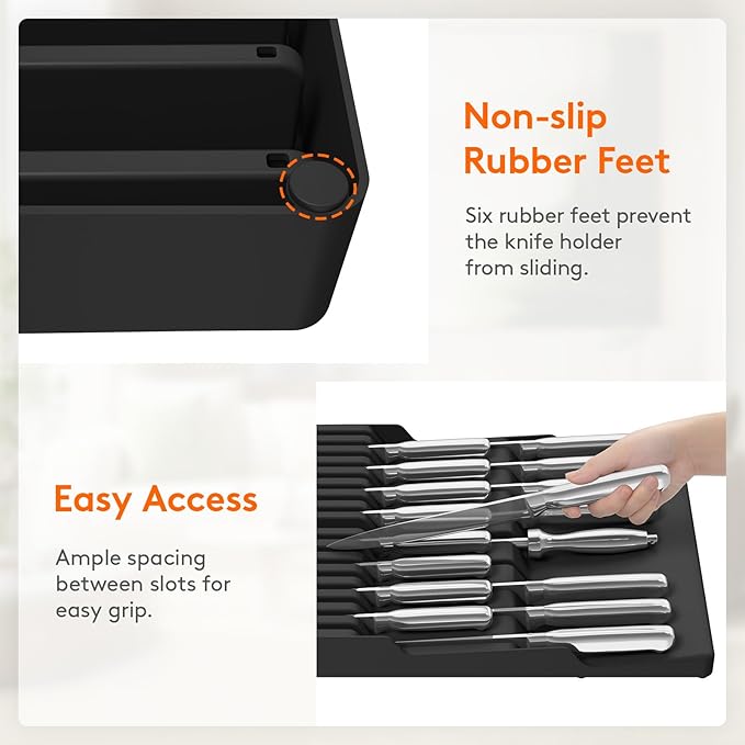 Lifewit Magnetic Drawer Knife Organizers Insert Pastic for 16 Knives, Black