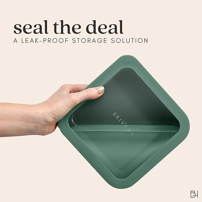 BRIVARA HOME Glass Food Storage Container with Lid, 8-Cup Large Square | Microwave-Safe Airtight Lid, Oven-Safe Ceramic-Coated Glass | Zero Plastic, No PFAS/PFOA/BPA, Reusable [Pine]