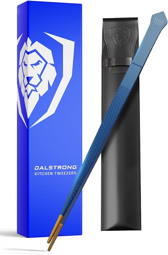 DALSTRONG Chef Tweezers Professional Kitchen Tongs-10" high-precision Tweezer Tongs for Cooking - Stainless Steel Blue w/vTitanium Coating-BBQ, Plating, Multi-use