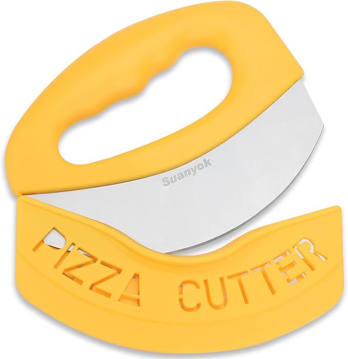 Suanyok Pizza Cutter Stainless Steel Rocker Blade with Cover(Yellow)