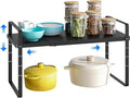 KIKIBRO Expandable Cabinet Shelf Organizer, Stackable Kitchen Pantry Counter Storage, Adjustable Closet Cupboard Stand Rack Risers Spice Organization 80LBS Heavy Duty Black Large 1 Pack