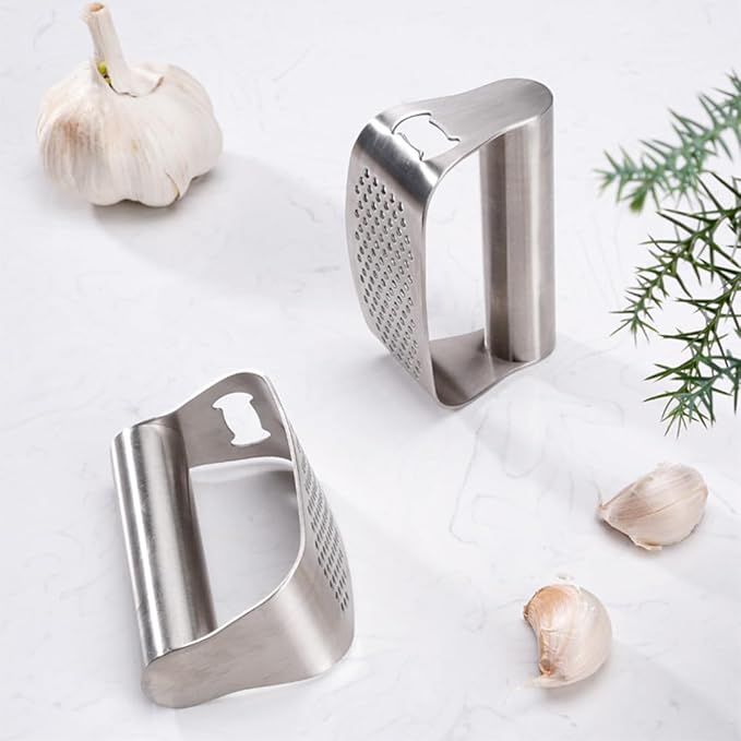 Koonafy Stainless Steel Garlic Presser, Upgraded Garlic Press Rocker Garlic Mincer Garlic Crusher with Peeler and Cleaning Brush, Garlic Chopper for Smash Garlic Kitchen Gadgets Tools, handhold