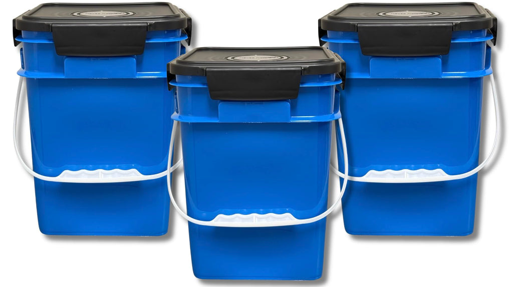 House Naturals 4 Gallon Square Food Grade Bucket Pail with Plastic Handles and Lid (Pack of 3) Made in USA containers (Blue)