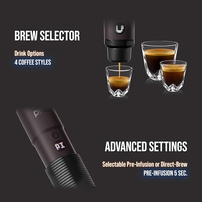 WACACO Coffee Machine Electric & Portable, With 4 Coffee Types & Fast Heat-Up, 9000mAh Battery Up to 5 Cups, 20 Bar Portable Espresso Maker For Ground Coffee & NS Capsule (Dark Burgundy)