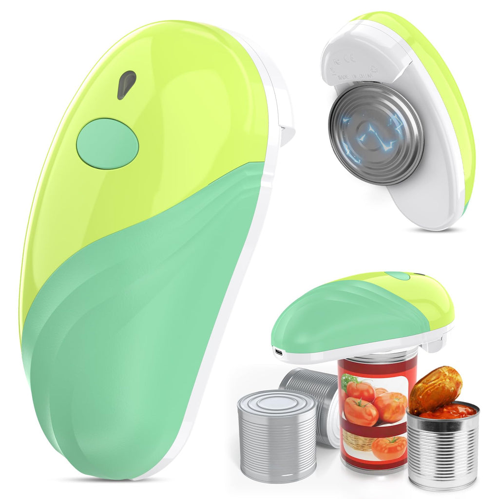 HuiJuKeJi Electric Can Opener, Rechargeable Automatic Can Opener for Seniors with Arthritis, One-Touch Hands-Free Can Opener for Almost Can Sizes, Smooth Edge & Food-Safe Kitchen Gadgets-Green