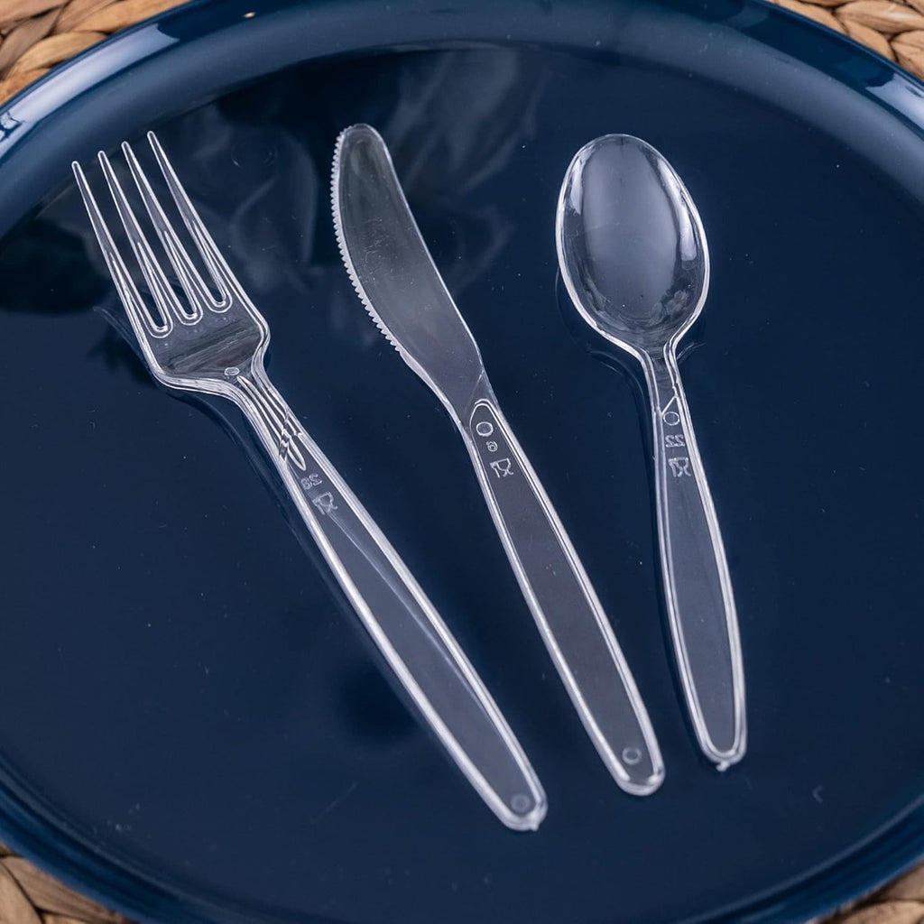 Party Bargains Disposable Cutlery Set [Sapphire] - [120 Count] Clear Heavy Duty & Solid Disposable Silverware Utensils Set, Perfect for Weddings, Buffets, Luncheons