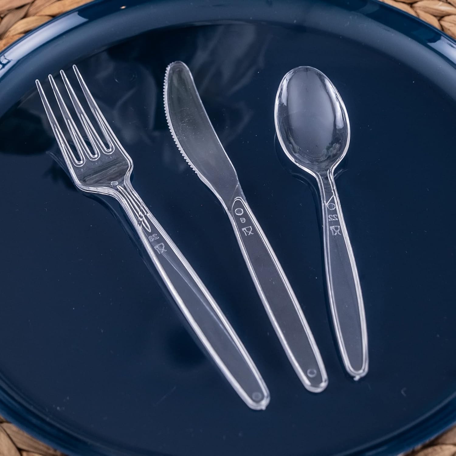 Party Bargains Disposable Cutlery Set [Sapphire] - [120 Count] Clear Heavy Duty & Solid Disposable Silverware Utensils Set, Perfect for Weddings, Buffets, Luncheons