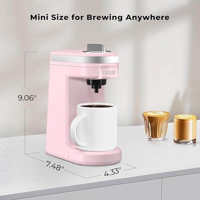 CHULUX Mini Single Serve Coffee Maker for K Cup, Fast Heating, Dusty Rose