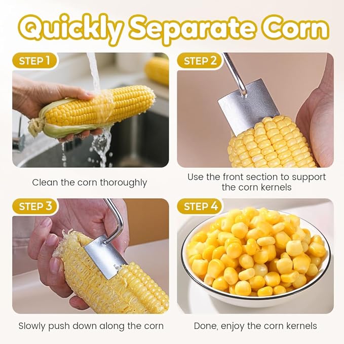 Easy Clean Corn Cob Peeler, 2025 New Corn On The Cob Stripper Tool with Long Handle, Stainless Steel Corn Cutter for Corn Cob With Corn Holder (Green-2 pcs)