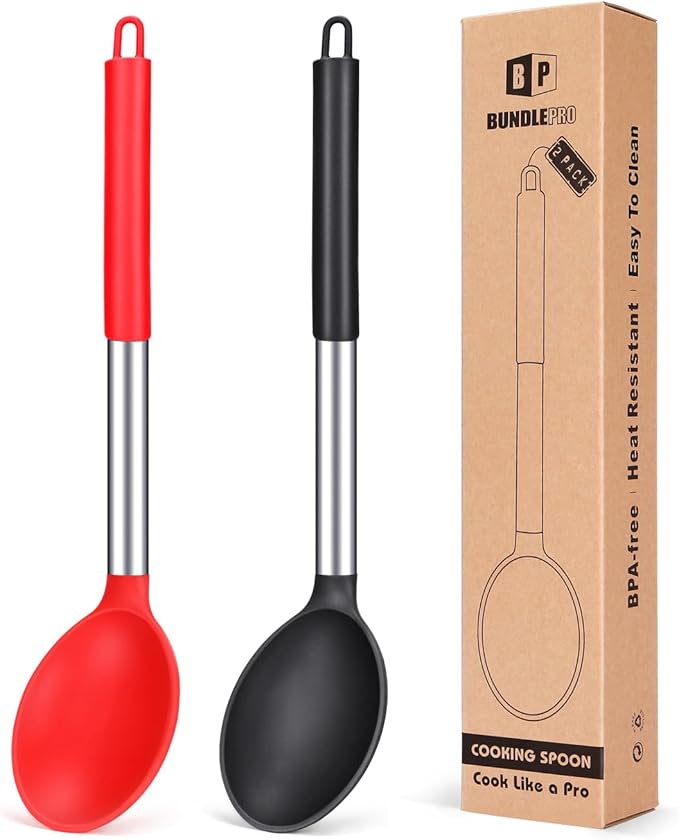 BUNDLEPRO Silicone Cooking Spoons for Non Stick Cookware, 2 Pack