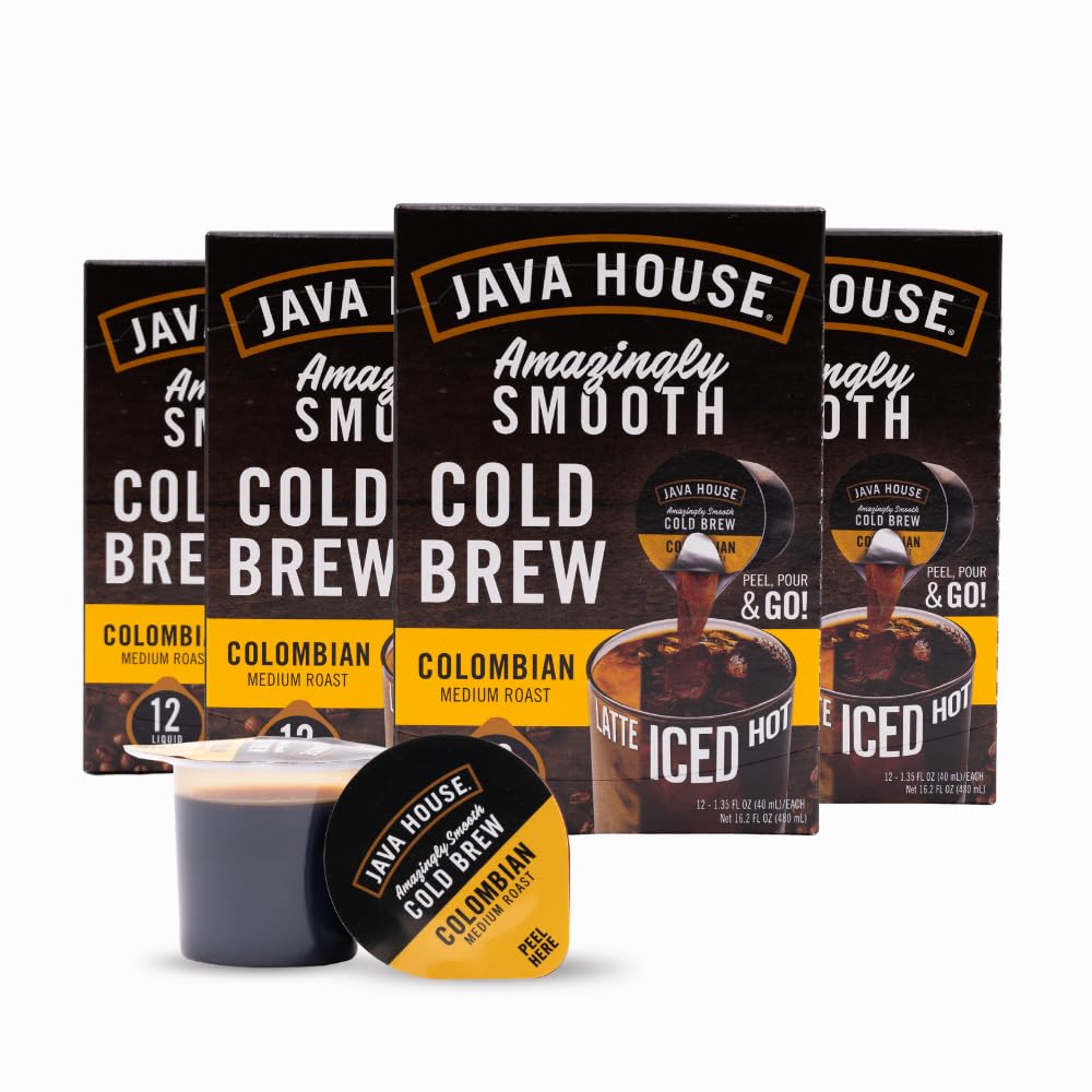 Java House Cold Brew Coffee, Colombian Medium Roast Coffee Concentrate Liquid Pods - 1.35 Fluid Oz (Pack of 60) Enjoy Hot or Iced