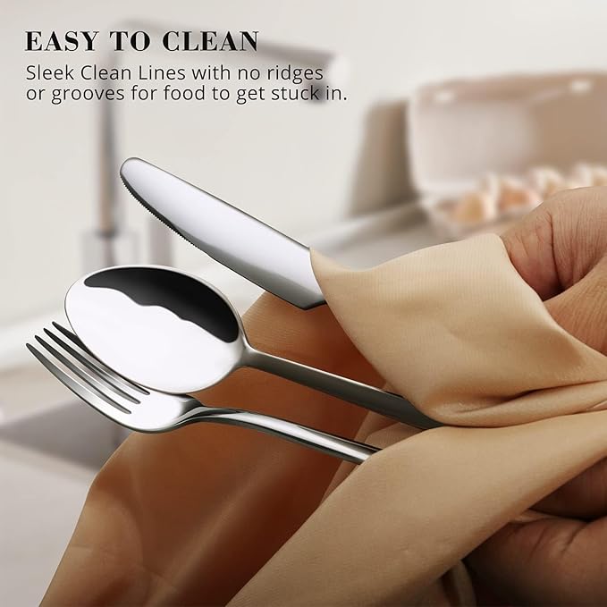 KINGSTONE Silverware Set for 12 with Serving Utensil, 18/10 Stainless Steel Flatware Cutlery | Heavy Duty Steak Knife Fork and Spoon, Dishwasher Safe, Gift Package for Wedding Housewarming