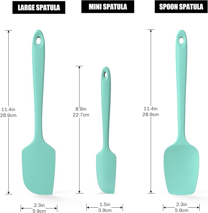 Doosu 600°F Heat Resistant Silicone Spatula Scrapers (Set of 3, Aqua Sky)