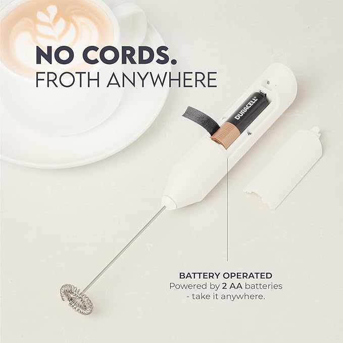 Zulay Kitchen Powerful Milk Frother AA Batteries Included – Ultra Fast Handheld Drink Mixer with Stainless Steel Whisk Stirrer for Coffee, Protein, Matcha & More, Frother Wand Electric Frothmate