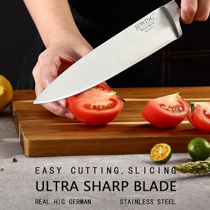 18-Piece Kitchen Chef's Knife Set Block Utensils Set with Peeler, German High Carbon Stainless Steel Razor-Sharp Blade with Ergonomic Handle, Professional Knife Block Set with Built-in Sharpener