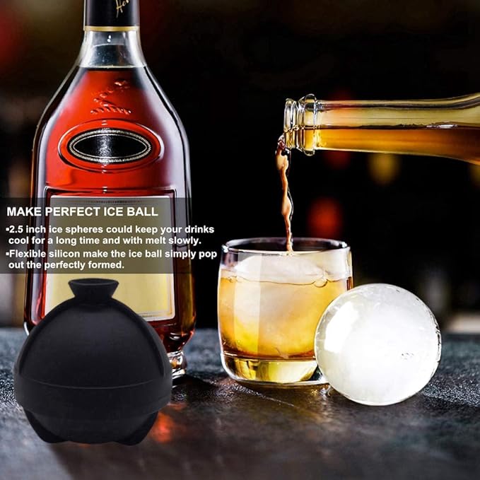 Helpcook Silicone Ice Ball Molds with Built-in Funnel for Whiskey,Set of 2
