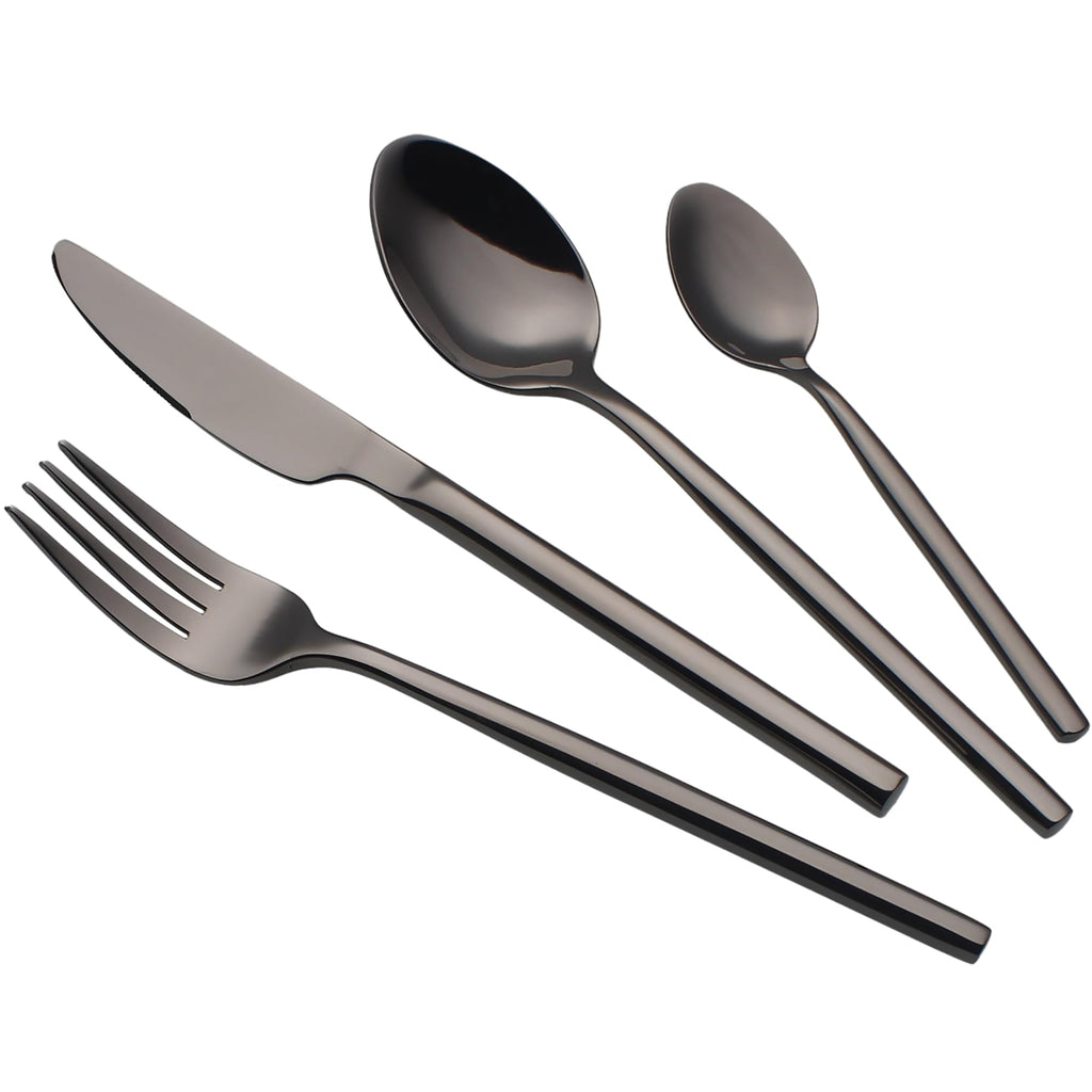 CHAAMFORGE 24 Piece Silverware Set For 6 Black Heavy duty 18/10 Stainless Steel Flatware Set Modern Design Knife/Fork/Spoon Mirror Polished Dishwasher Safe Cutlery Set with Gifts