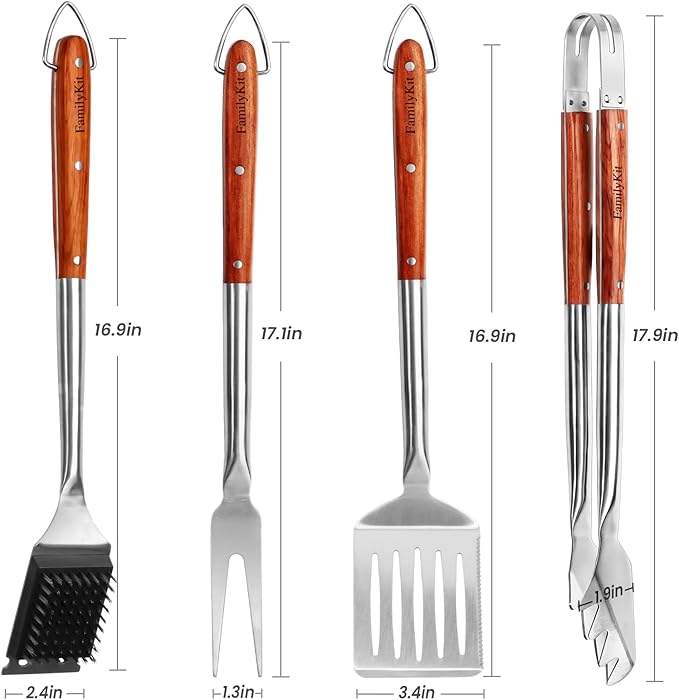FamilyKit 4PCS Grilling Accessories Rose Wooden BBQ Grilling Tools Set
