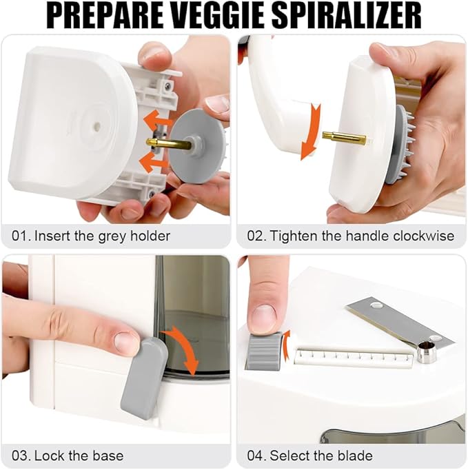 Badelite Vegetable Spiralizer 4-IN-1 Rotating Blade Veggie Spiralizer Zucchini Noodle Maker with Strong Suction Cup Spiral Vegetable Cutter Slicer - White