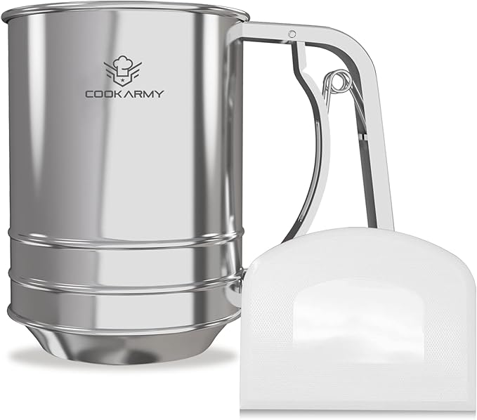 Cook Army Flour Sifter, 3 Cup Stainless Steel, Great Double-layer Baking Sifters for all Baking Flour and Powdered sugar, Flour Strainer