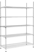 Land Guard 5 Tier Chrome Storage Racks and Shelving - 48" L x 20" W x 72" H Heavy Steel Material Pantry Shelves - Each Unit Loads 350 Pounds Wire Shelf, Suitable for Warehouses, Closets, Kitchens