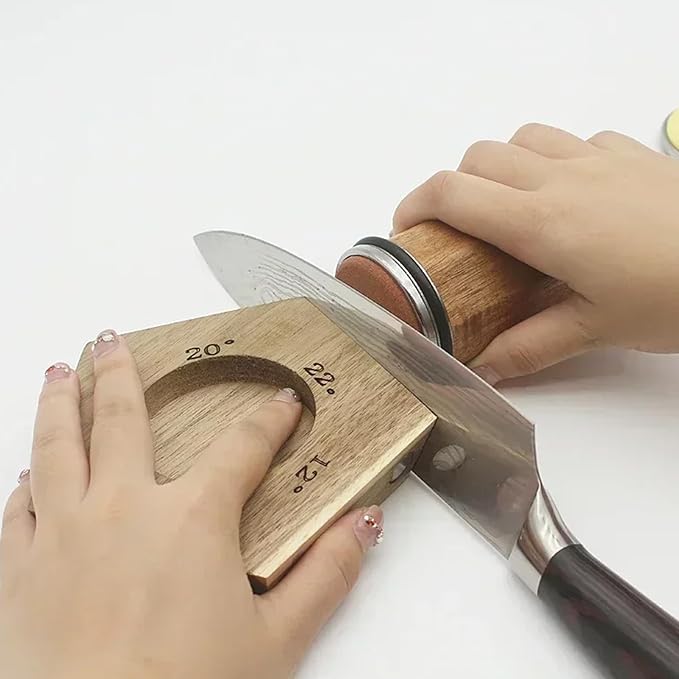 Acacia Rolling Knife Sharpener with 2 Diamond discs and Corundum disc, Rolling Knife Sharpener Kit with 5 Magnetic Angle Offer 12/15/18/20/22°