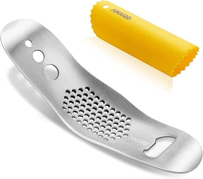 AMXRD Stainless Steel Garlic Press Rocker & Silicone Garlic Peeler