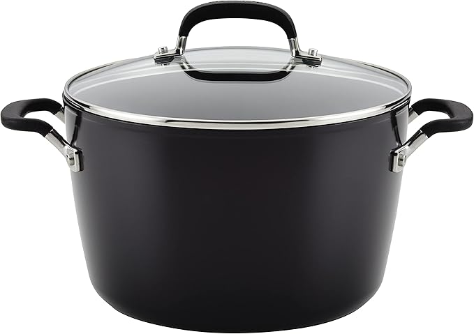 KitchenAid Hard Anodized Nonstick Cookware Stockpot with Lid, 8-Quart, Onyx Black