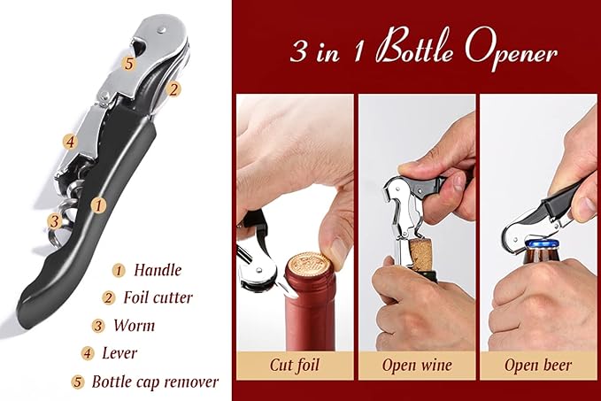 Kit-Home Professional Waiter Corkscrew Wine Openers Set (4 PCS),Upgraded with Heavy Duty Stainless Steel Hinges Wine Key for Restaurant Waiters, Sommelier, Bartenders