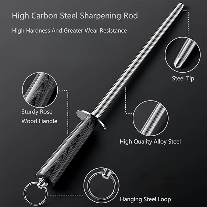 Laoxiongtou 12-Inch Professional Knife Sharpener Rod, Honing Rod For Knives