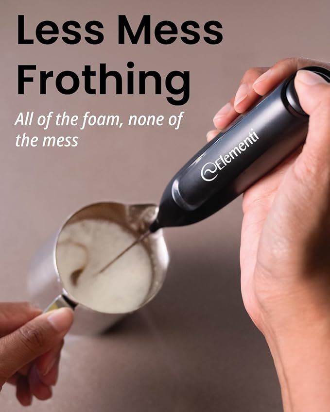 Elementi Frother Wand – Powerful Milk Frother & Coffee Stirrers Electric, Matcha Whisk for Dreamy Lattes, Powerful Coffee Mixer Wand & Blender Stirrer - Make Creamy Cappuccinos at Home (Black)