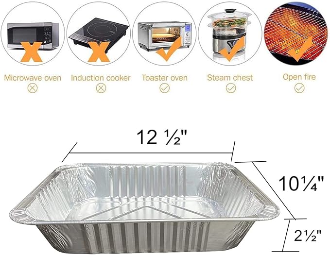 Waytiffer Aluminum Pans 9x13 Disposable Foil Pans (10 Pack) Half Size Deep Steam Table Pans Extra Thick for Baking, Cooking, Roasting, Heating, Serving & Lining Steam-Table Trays