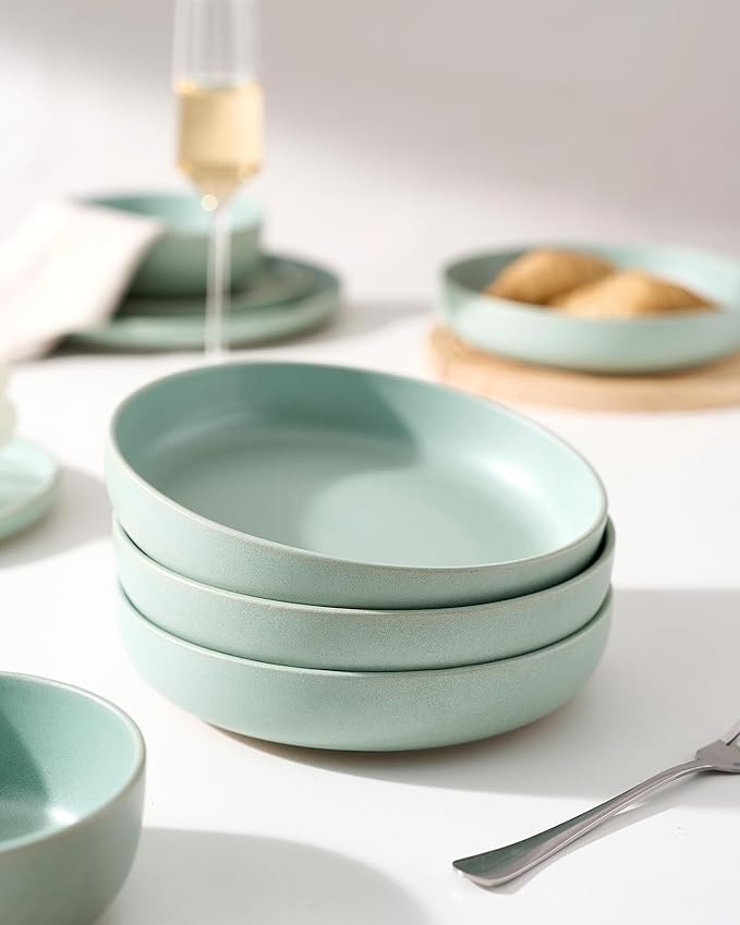 famiware Milkyway 33 oz Pasta Bowls Set of 4, Light Green