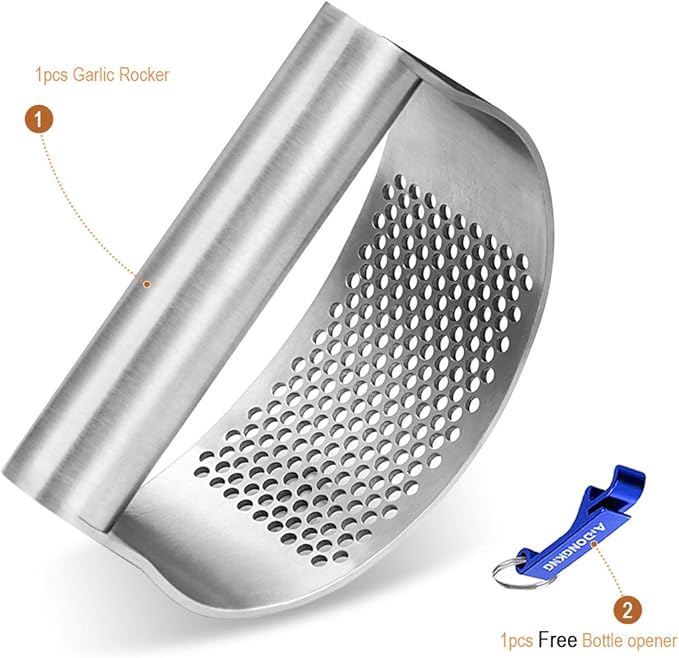 AmDONGKING Stainless Steel Garlic Press Rocker, with Bottle Opener