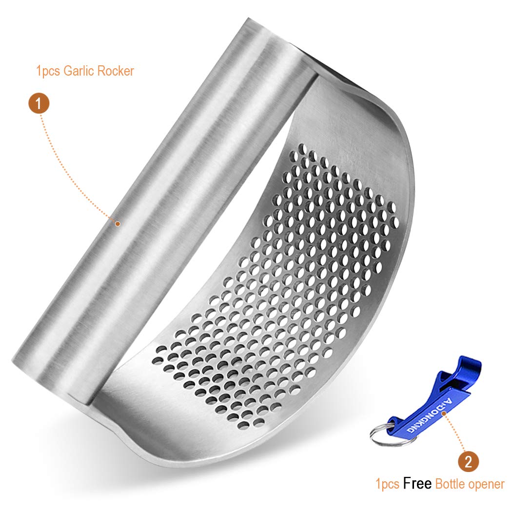 AmDONGKING Stainless Steel Garlic Press Rocker, with Bottle Opener