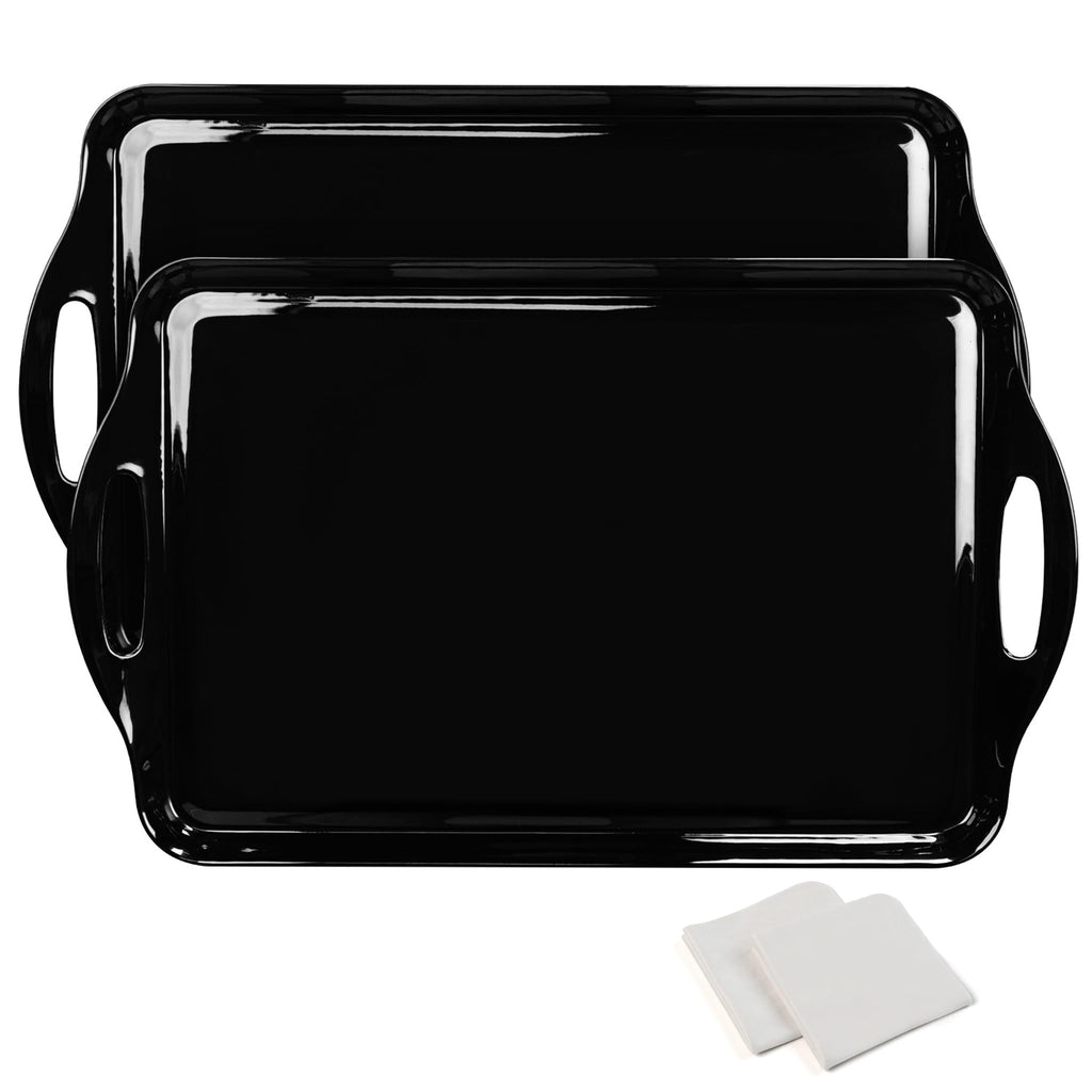 Extra Large Melamine Platters, Serving Tray with Handles for Cookie, Cupcakes, Desserts, Dishwasher Safe, Ottoman Tray Decor, Set of 2, 2 pcs Mats Included (Black, 19''x11.6'')