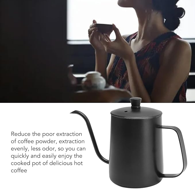 Pour Over Coffee Kettle, Stainless Steel Gooseneck Spout Pour Over Coffee Kettle Long Narrow Drip Spout Coffee Tea Pots for Pour Over Coffee, Home Brewing, Camping (20oz, Black with Lid)