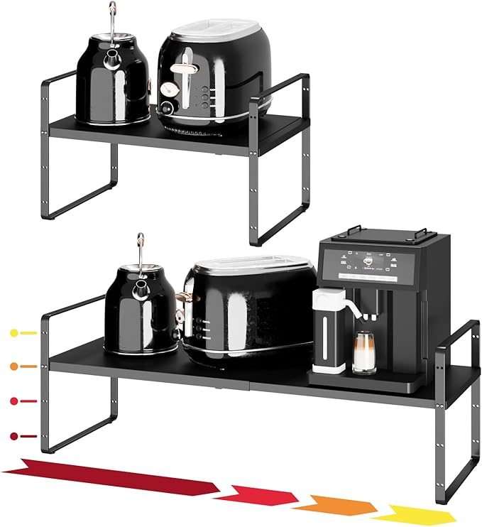 taiheis 16.5~27.1" Expandable Shelf，1Pack 10.2" Wide Adjustable Height Cabinet Shelves，Black