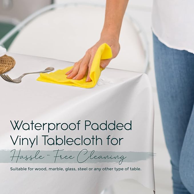 tablecloths by design - Quality Table Pad Protector, Superior Protection from Spills, Scratches & Heat - Reusable Vinyl Table Cloth with Cushion Flannel Backing (126" L x 54" W)