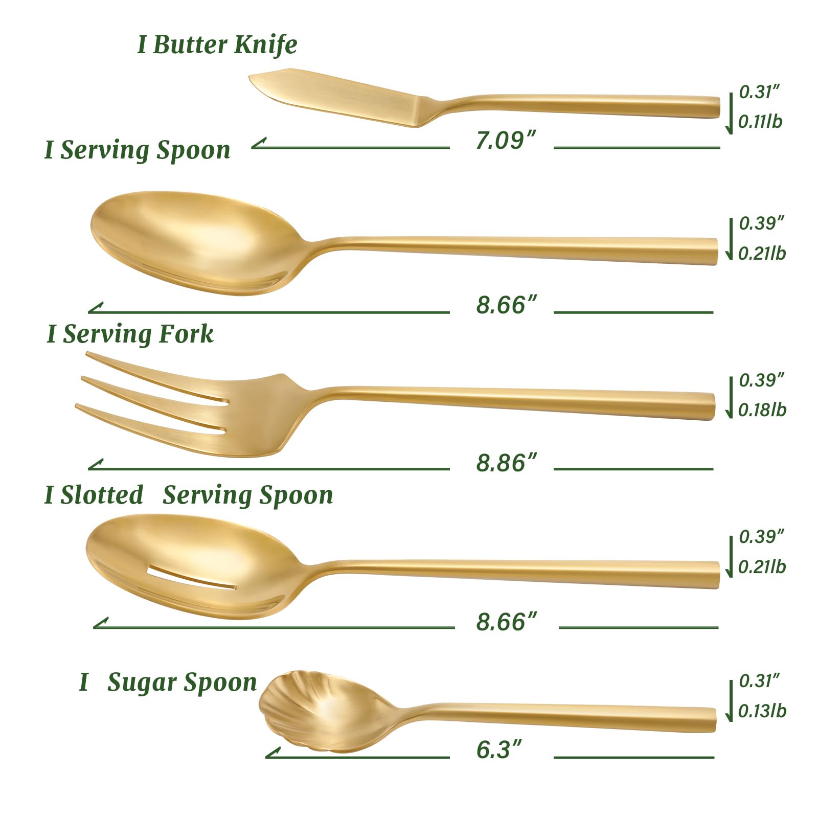 DEACORY Silverware Set with Serving Utensil Set Matte Gold Flatware Set Hand Forged Stainless Steel Cutlery Set 45 Pieces Matte Finished Hexagon Handle Service for 8, DE1004