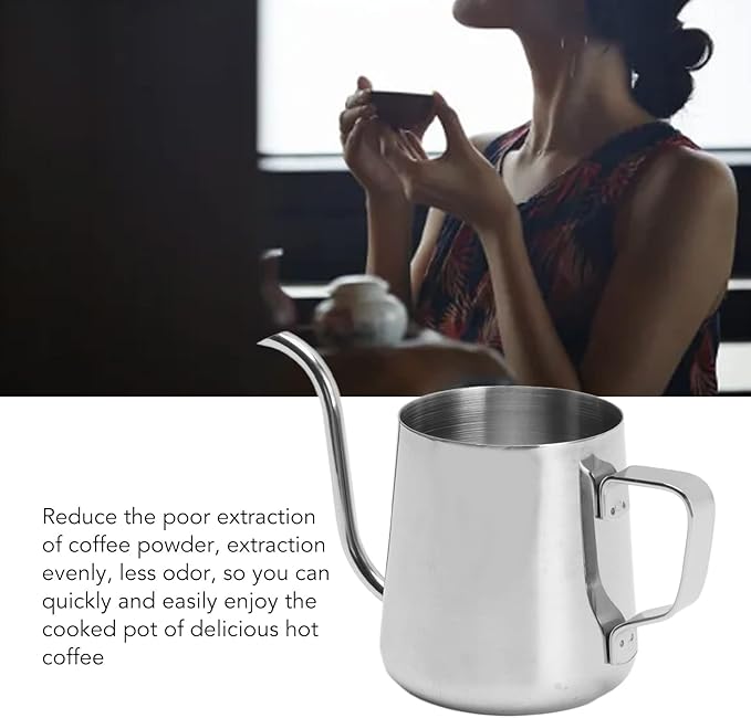 Pour Over Coffee Kettle, 8.5oz Stainless Steel Gooseneck Spout Pour Over Coffee Kettle, Long Narrow Drip Spout Coffee Tea Pots for Pour Over Coffee, Home Brewing, Camping (8.5oz, Silver)
